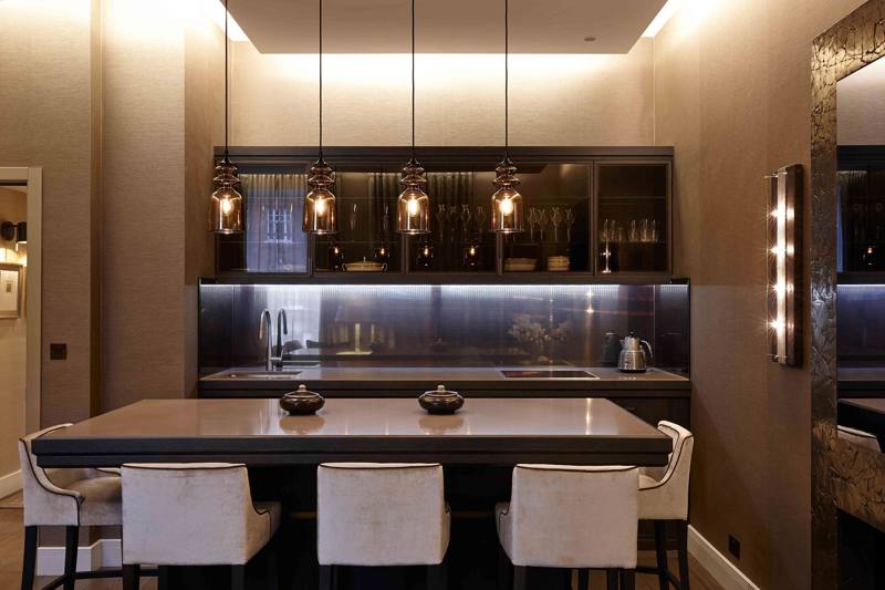 Bar kitchen with pendants