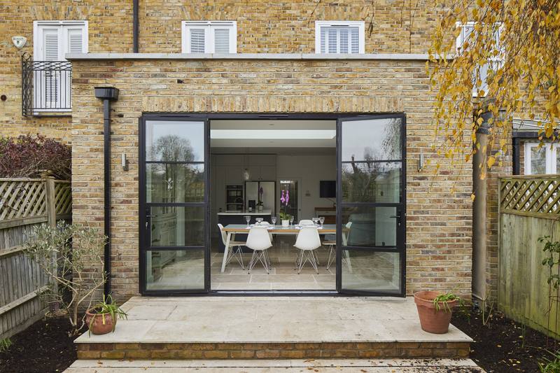 Steel-framed doors to the garden